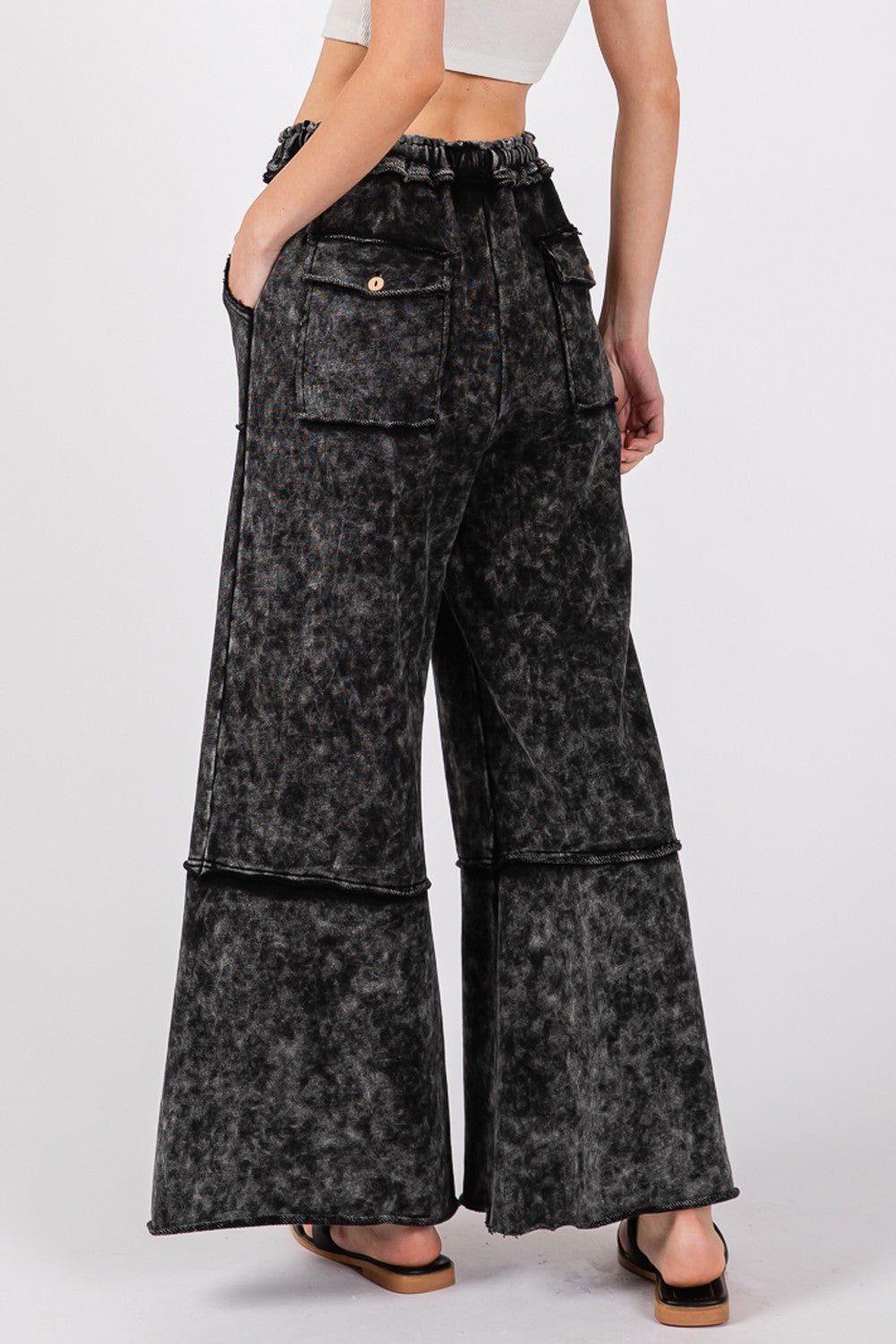 SAGE + FIG Mineral Washed Terry Wide Leg Pants - Pants - Ash - Bella Bourget