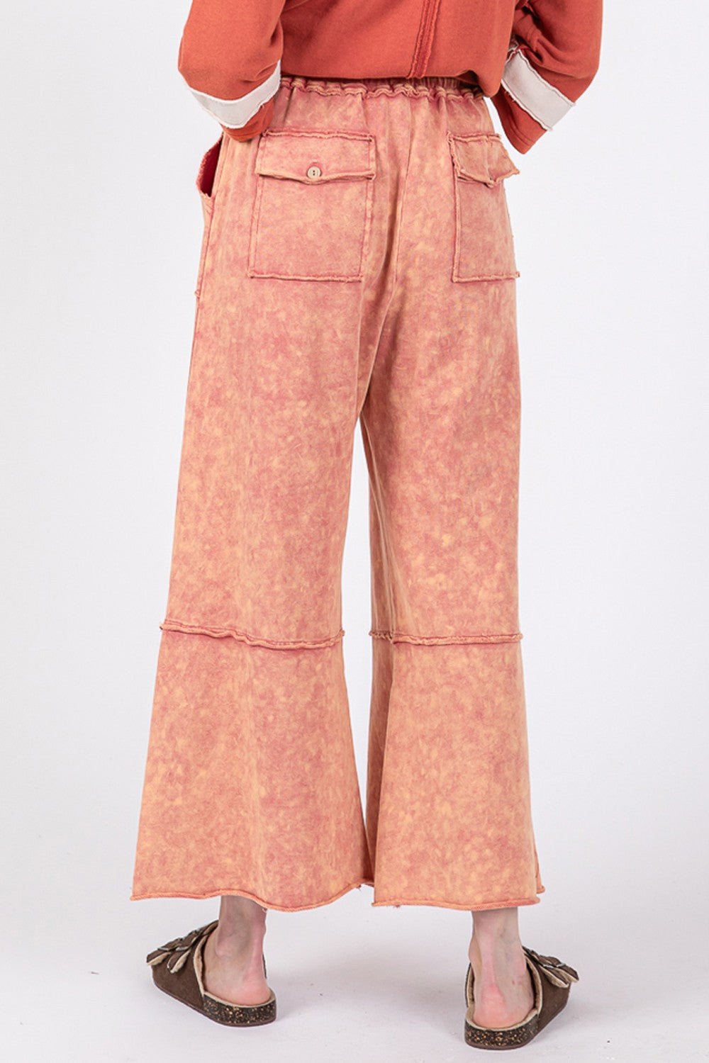 SAGE + FIG Mineral Washed Terry Wide Leg Pants - Pants - Raspberry - Bella Bourget