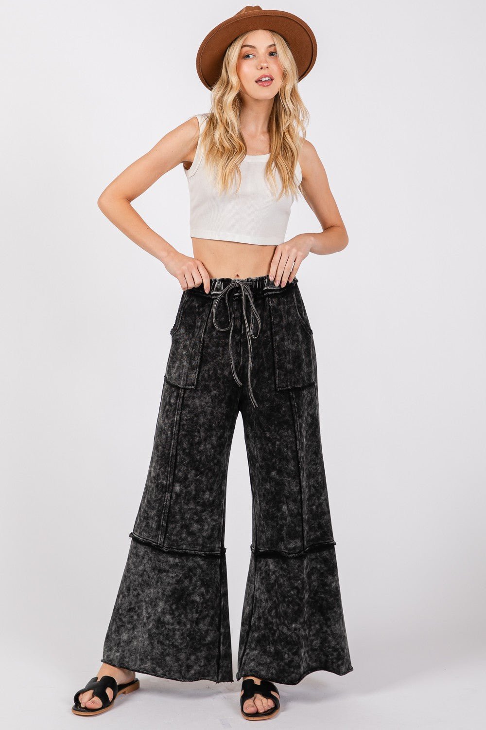 SAGE + FIG Mineral Washed Terry Wide Leg Pants - Pants - Ash - Bella Bourget