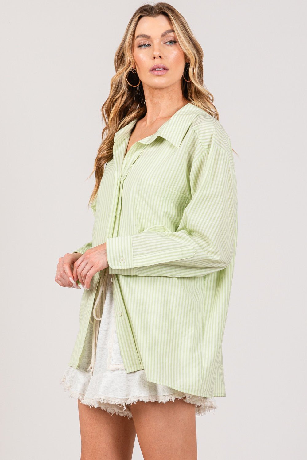 SAGE + FIG Striped Button Up Long Sleeve Shirt - Top - SAGE - Bella Bourget