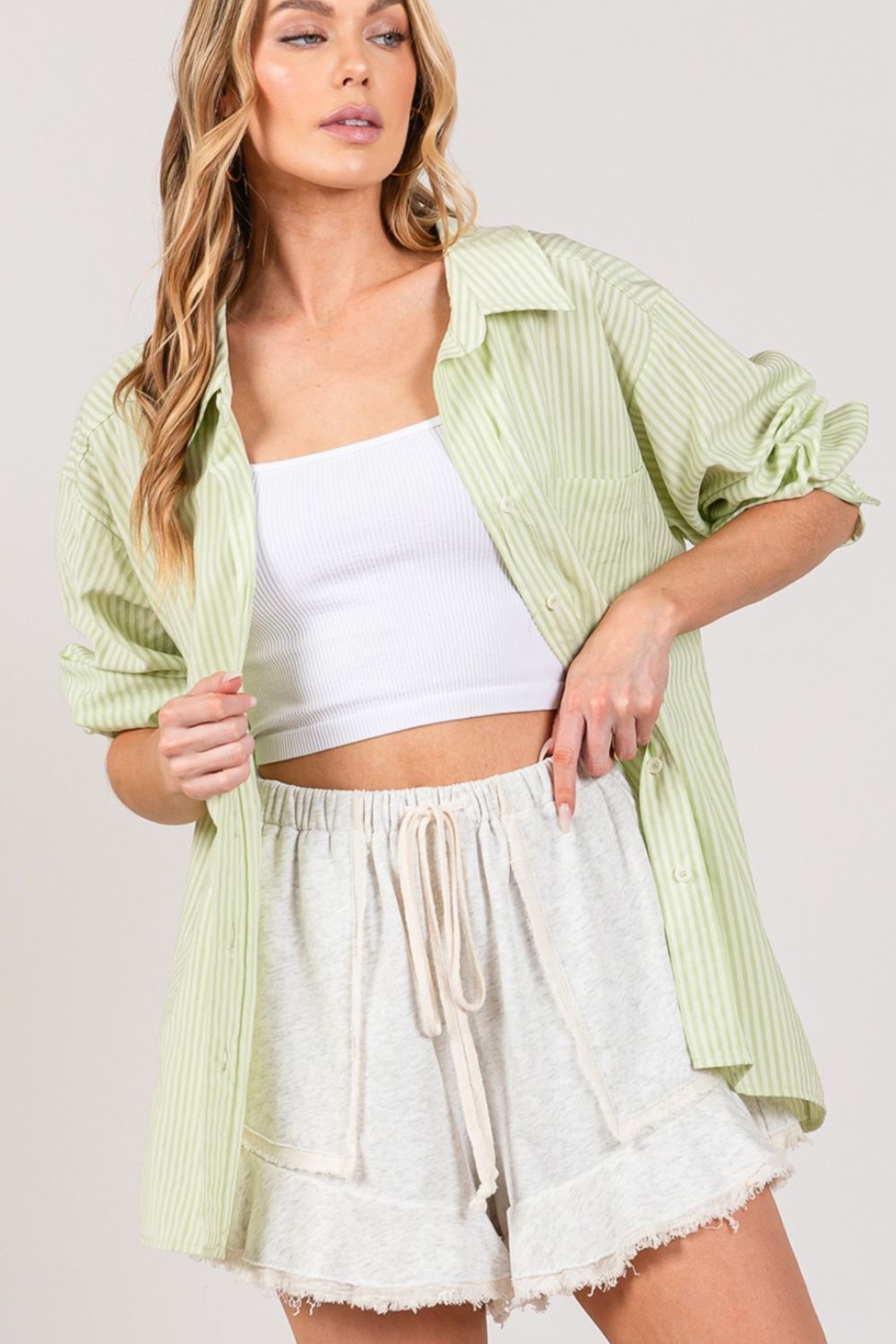 SAGE + FIG Striped Button Up Long Sleeve Shirt - Top - SAGE - Bella Bourget