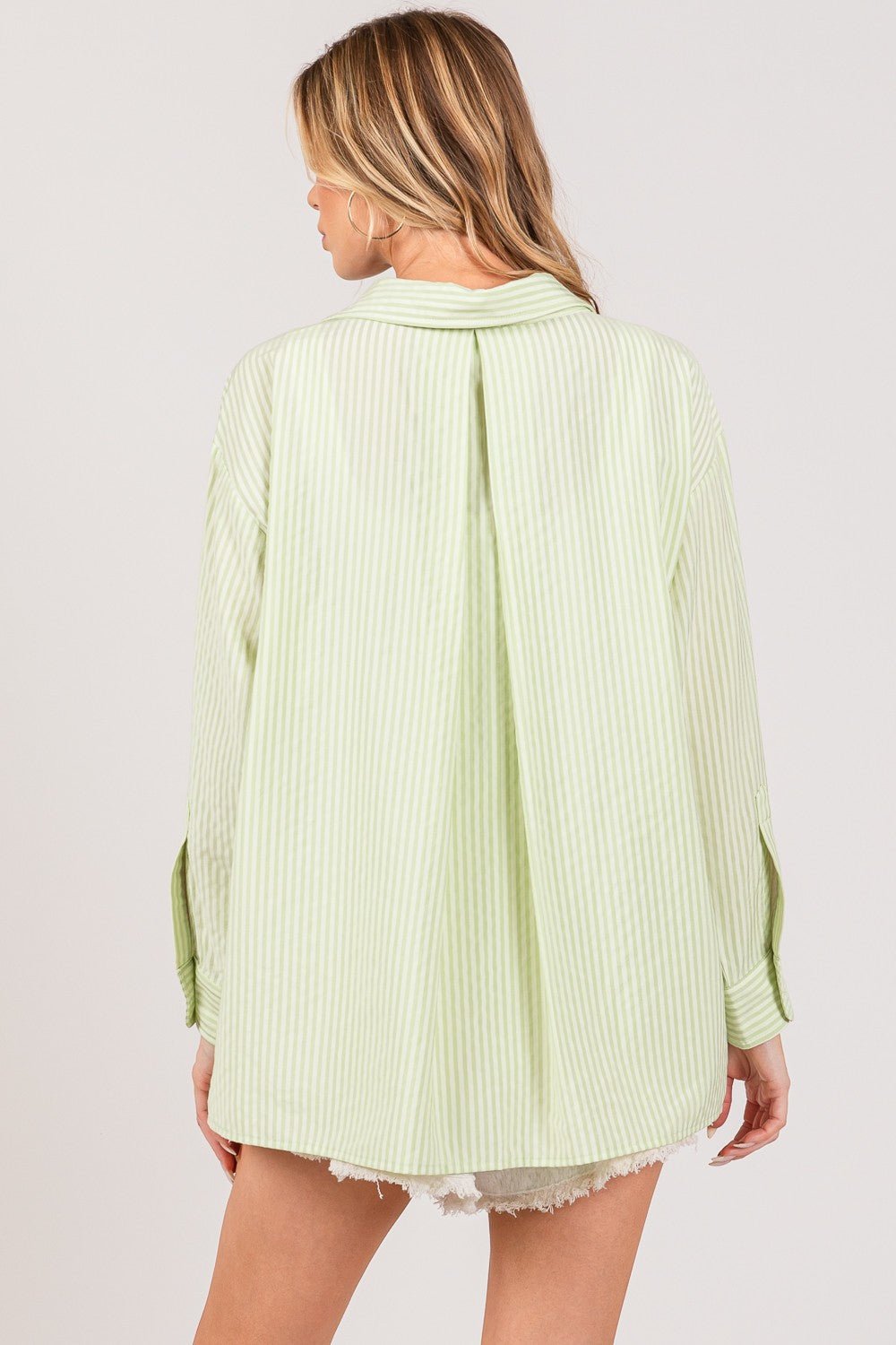 SAGE + FIG Striped Button Up Long Sleeve Shirt - Top - SAGE - Bella Bourget