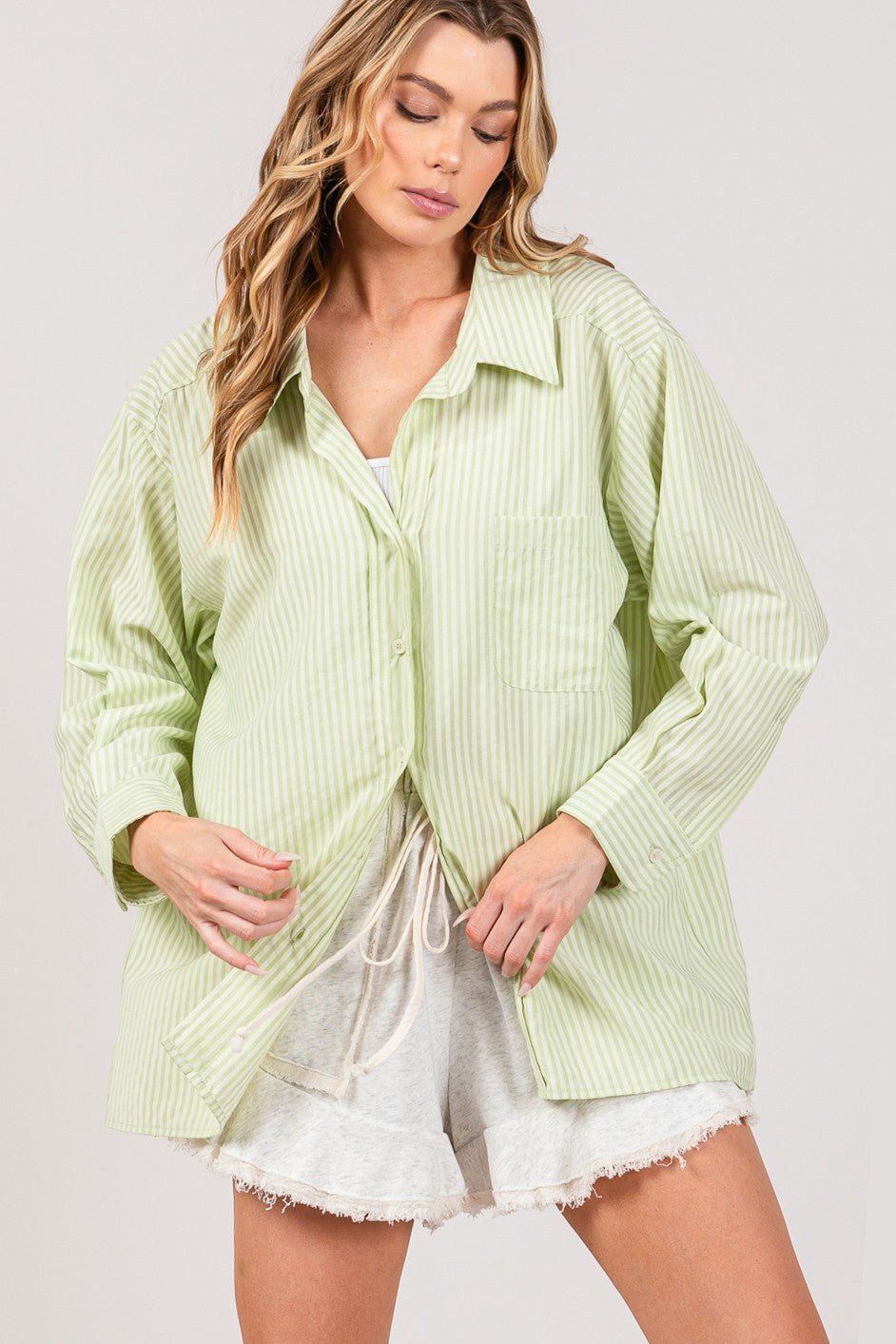 SAGE + FIG Striped Button Up Long Sleeve Shirt - Top - SAGE - Bella Bourget