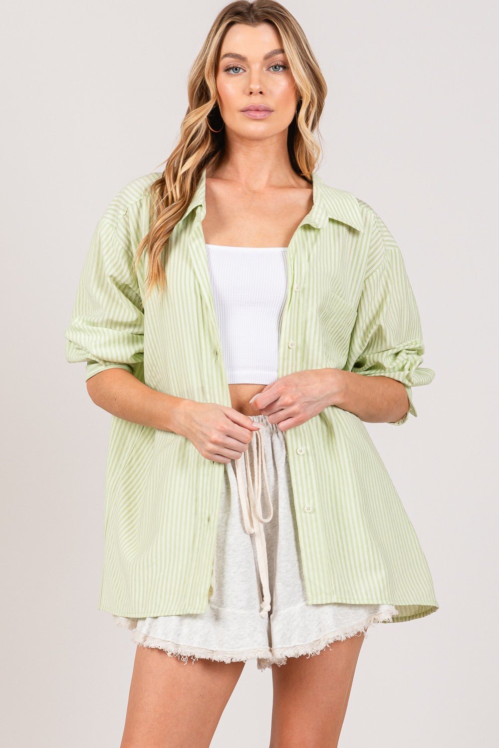 SAGE + FIG Striped Button Up Long Sleeve Shirt - Top - SAGE - Bella Bourget