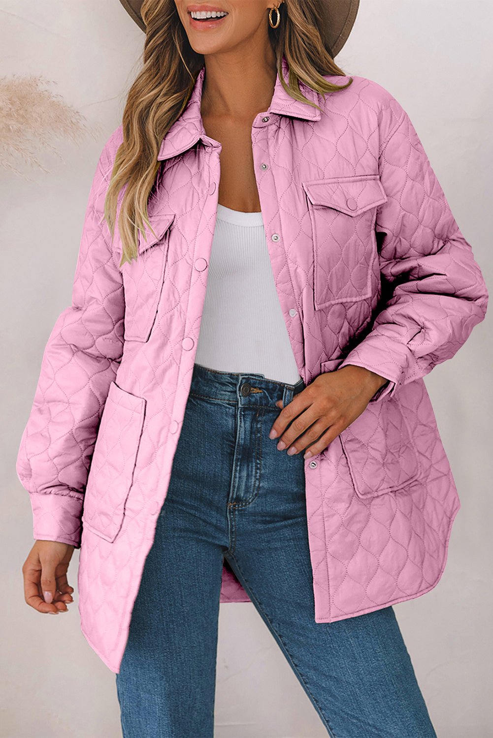 Snap Down Collared Winter Coat - Coat - Pink - Bella Bourget