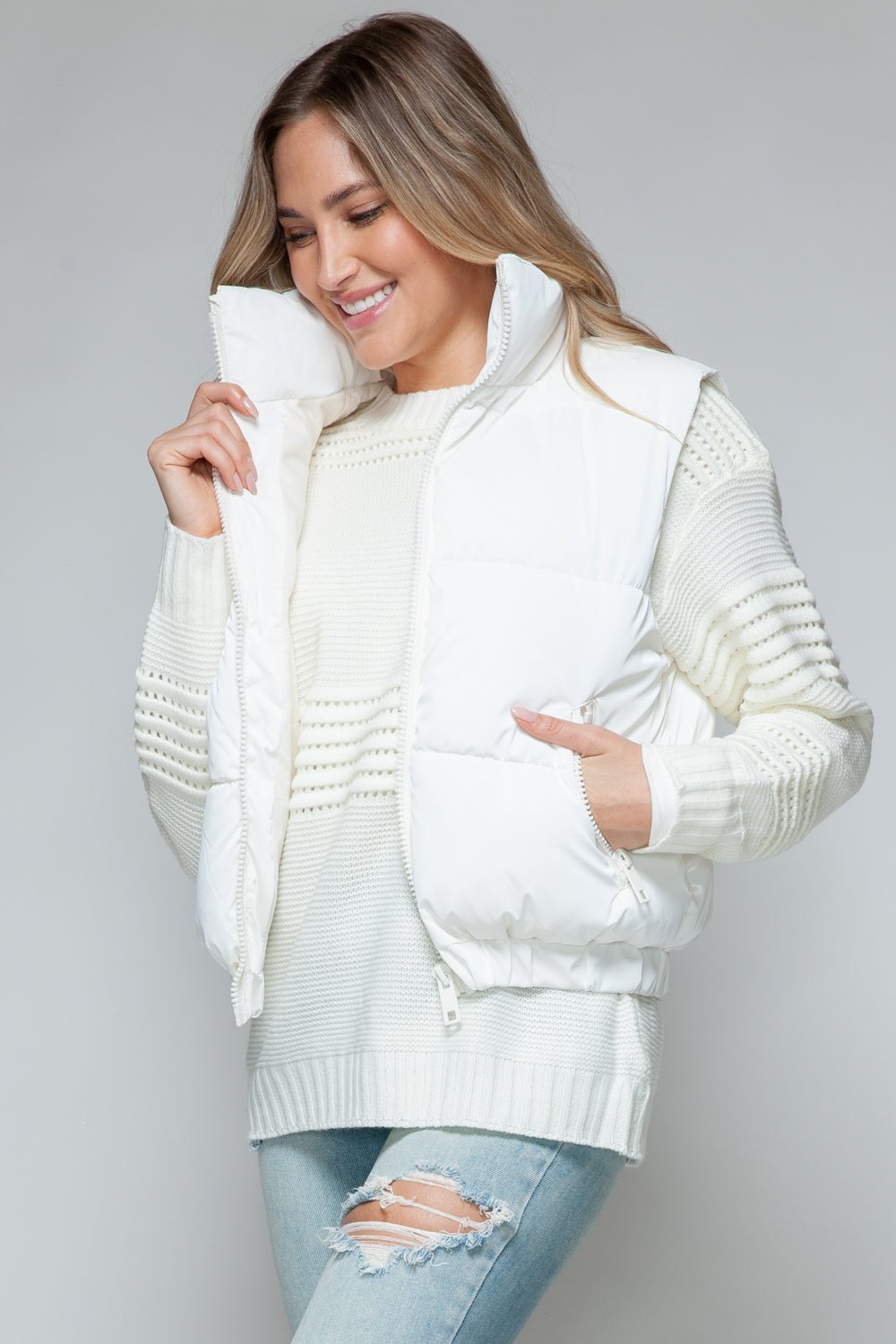 Snobbish Fine Fur Lining Quilted Vest - Vest - Off White - Bella Bourget