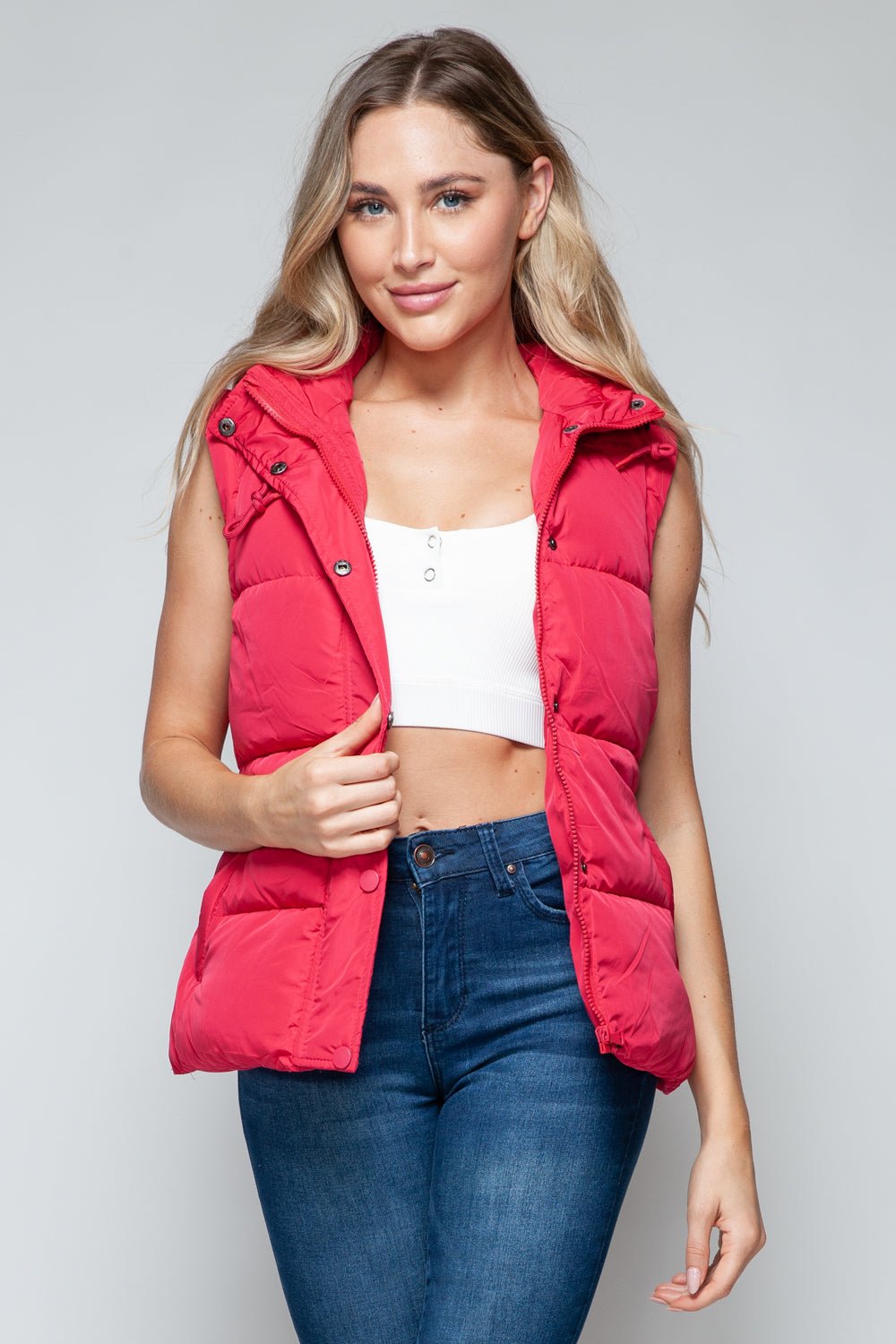 Snobbish Snap and Zip Closure Hooded Vest - Vest - Magenta - Bella Bourget