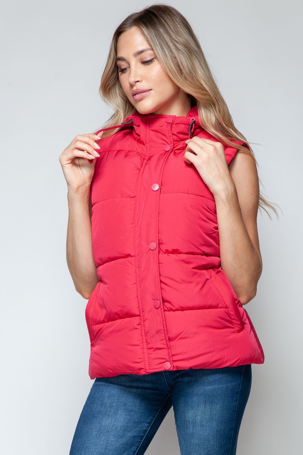 Snobbish Snap and Zip Closure Hooded Vest - Vest - Magenta - Bella Bourget