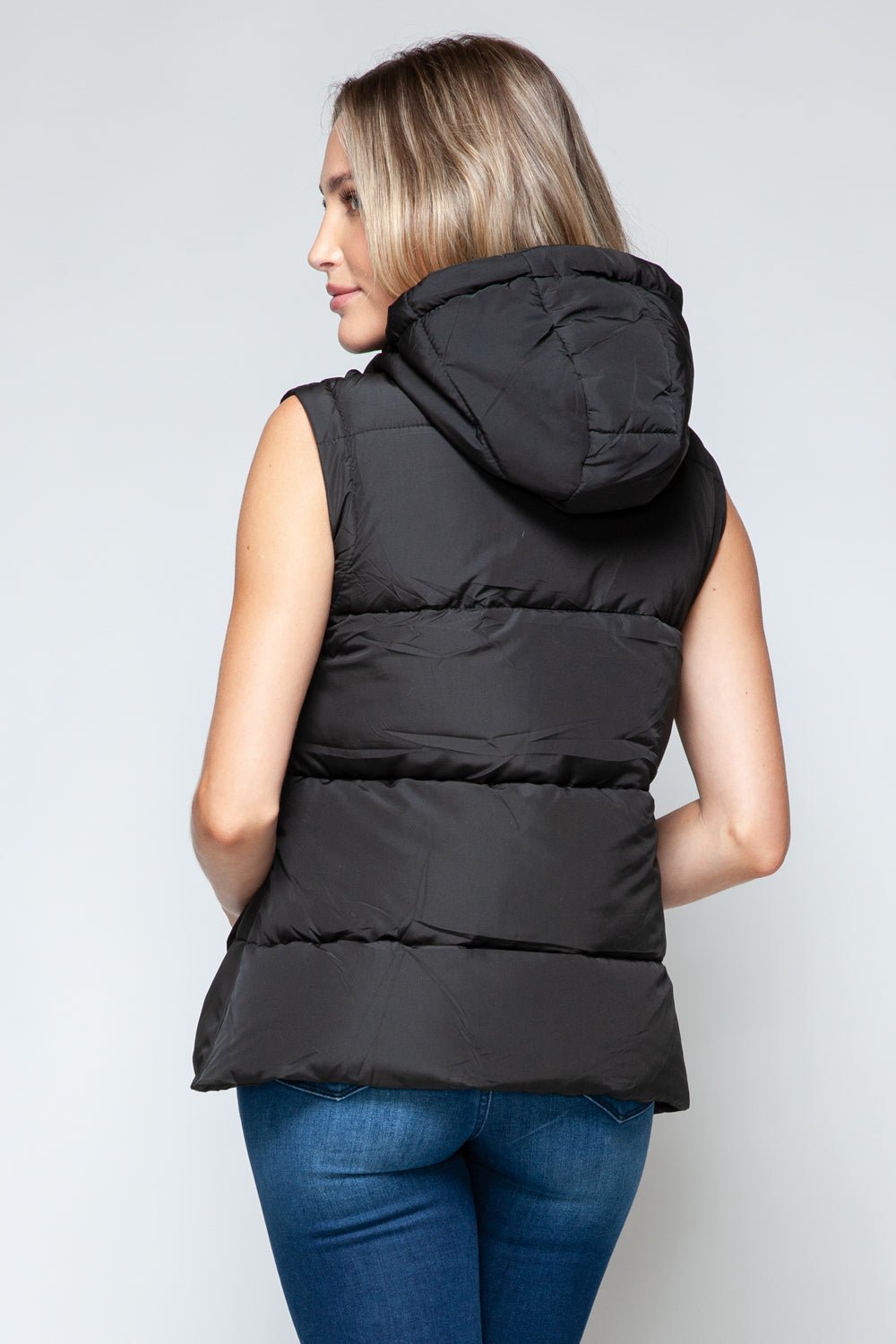 Snobbish Snap and Zip Closure Hooded Vest - Vest - Midnight/Black - Bella Bourget