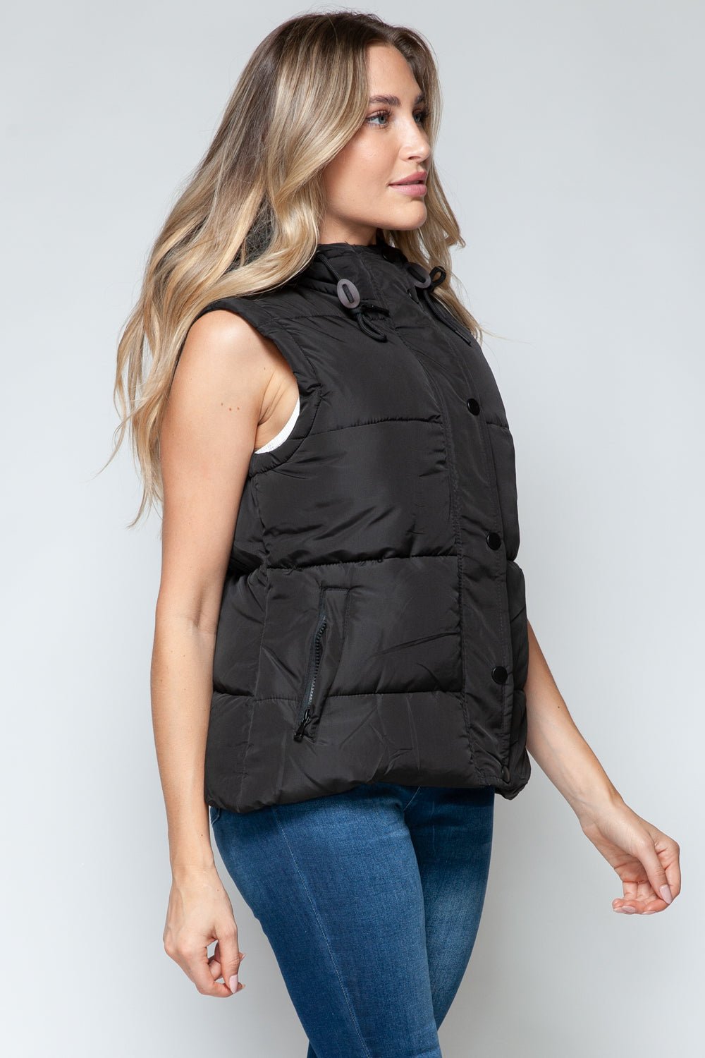 Snobbish Snap and Zip Closure Hooded Vest - Vest - Midnight/Black - Bella Bourget