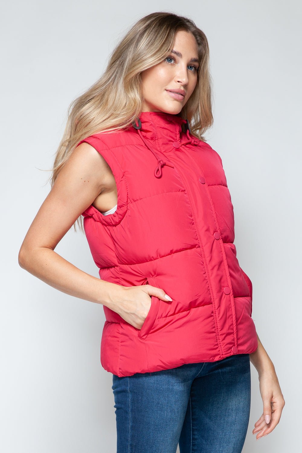 Snobbish Snap and Zip Closure Hooded Vest - Vest - Magenta - Bella Bourget