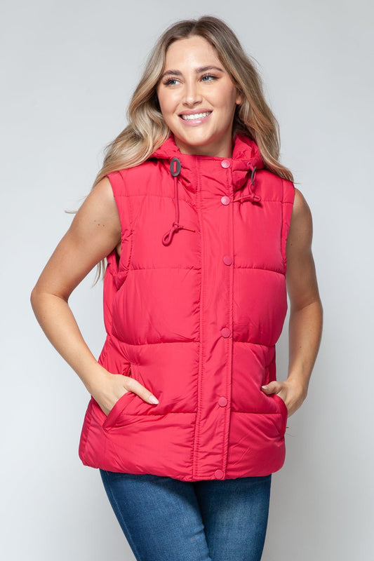 Snobbish Snap and Zip Closure Hooded Vest - Vest - Magenta - Bella Bourget