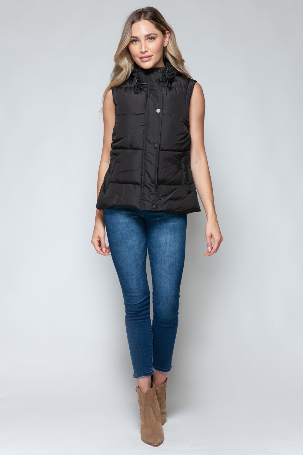 Snobbish Snap and Zip Closure Hooded Vest - Vest - Midnight/Black - Bella Bourget