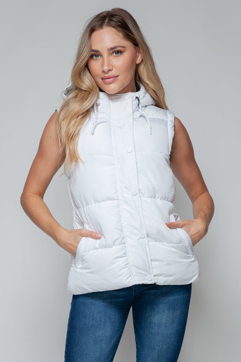 Snobbish Snap and Zip Closure Hooded Vest - Vest - White/Chiseled Stone - Bella Bourget