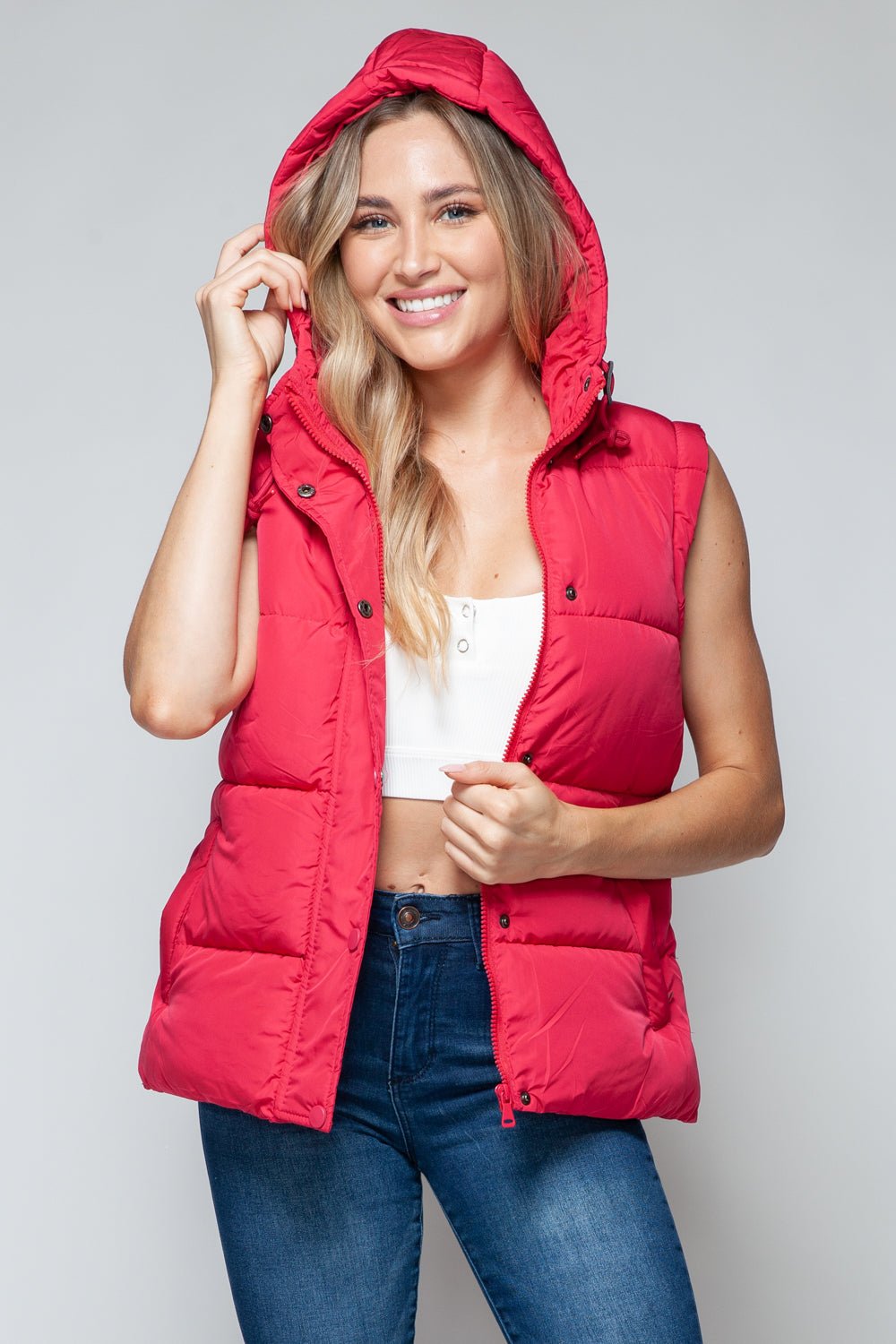 Snobbish Snap and Zip Closure Hooded Vest - Vest - Magenta - Bella Bourget