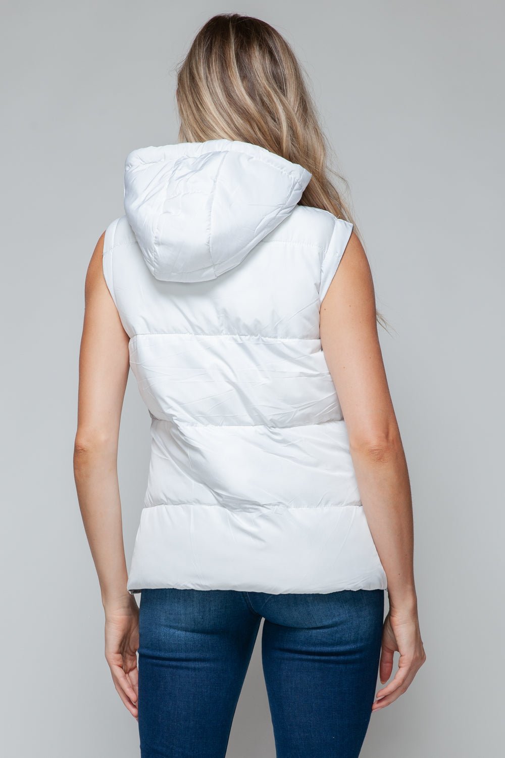 Snobbish Snap and Zip Closure Hooded Vest - Vest - White/Chiseled Stone - Bella Bourget