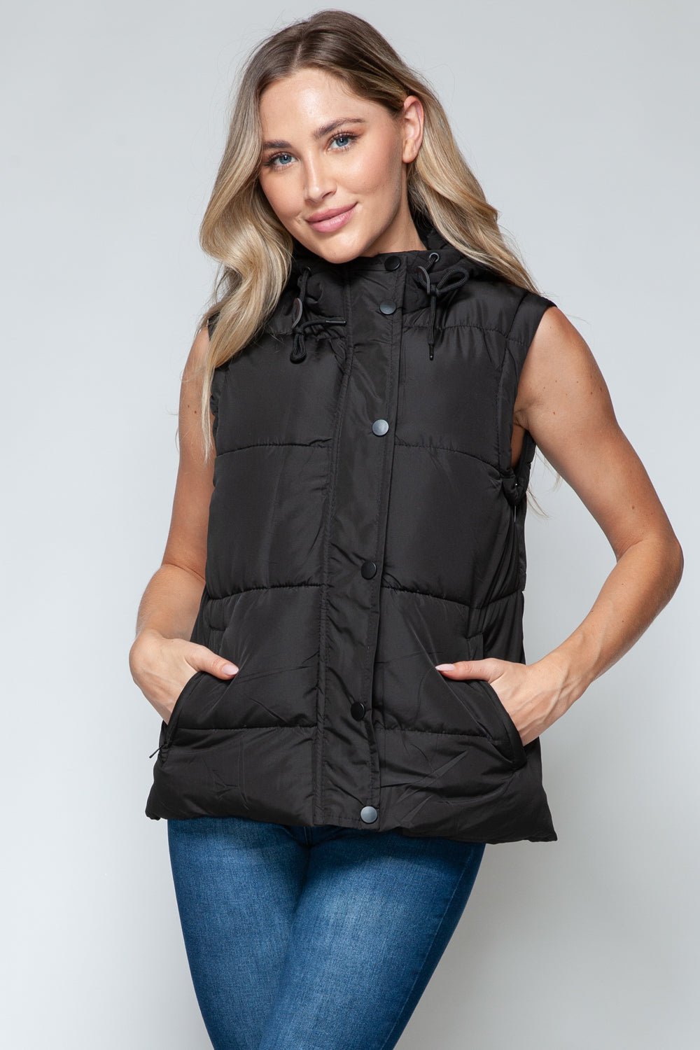 Snobbish Snap and Zip Closure Hooded Vest - Vest - Midnight/Black - Bella Bourget