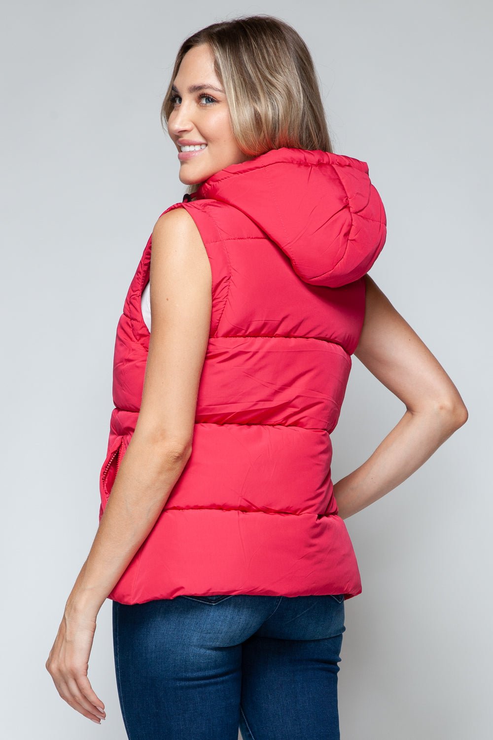 Snobbish Snap and Zip Closure Hooded Vest - Vest - Magenta - Bella Bourget