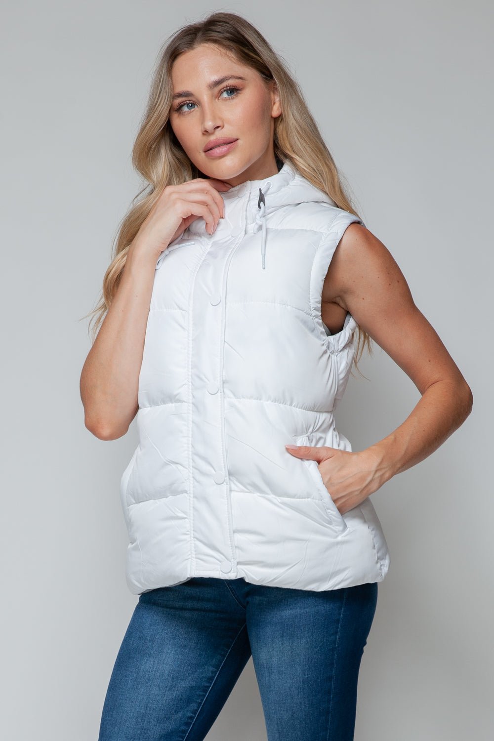 Snobbish Snap and Zip Closure Hooded Vest - Vest - White/Chiseled Stone - Bella Bourget