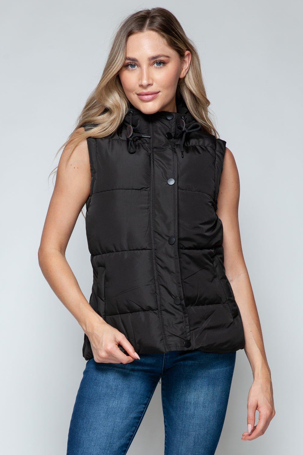 Snobbish Snap and Zip Closure Hooded Vest - Vest - Midnight/Black - Bella Bourget