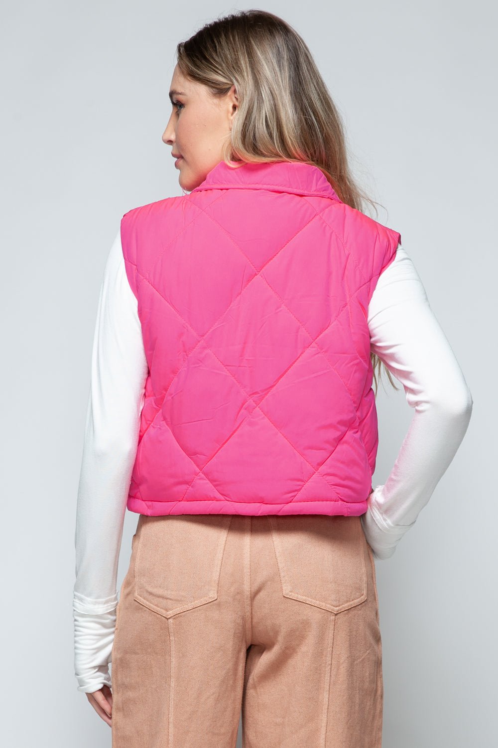 Snobbish Snap Down Quilted Crop Vest - Vest - Hot Pink - Bella Bourget