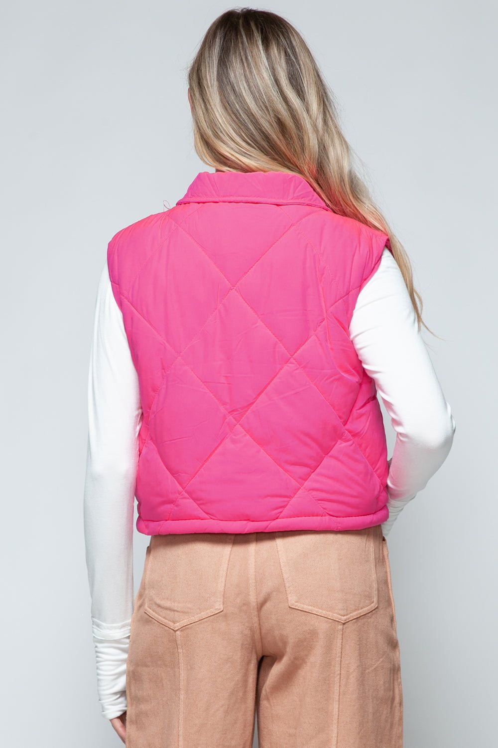 Snobbish Snap Down Quilted Crop Vest - Vest - Hot Pink - Bella Bourget