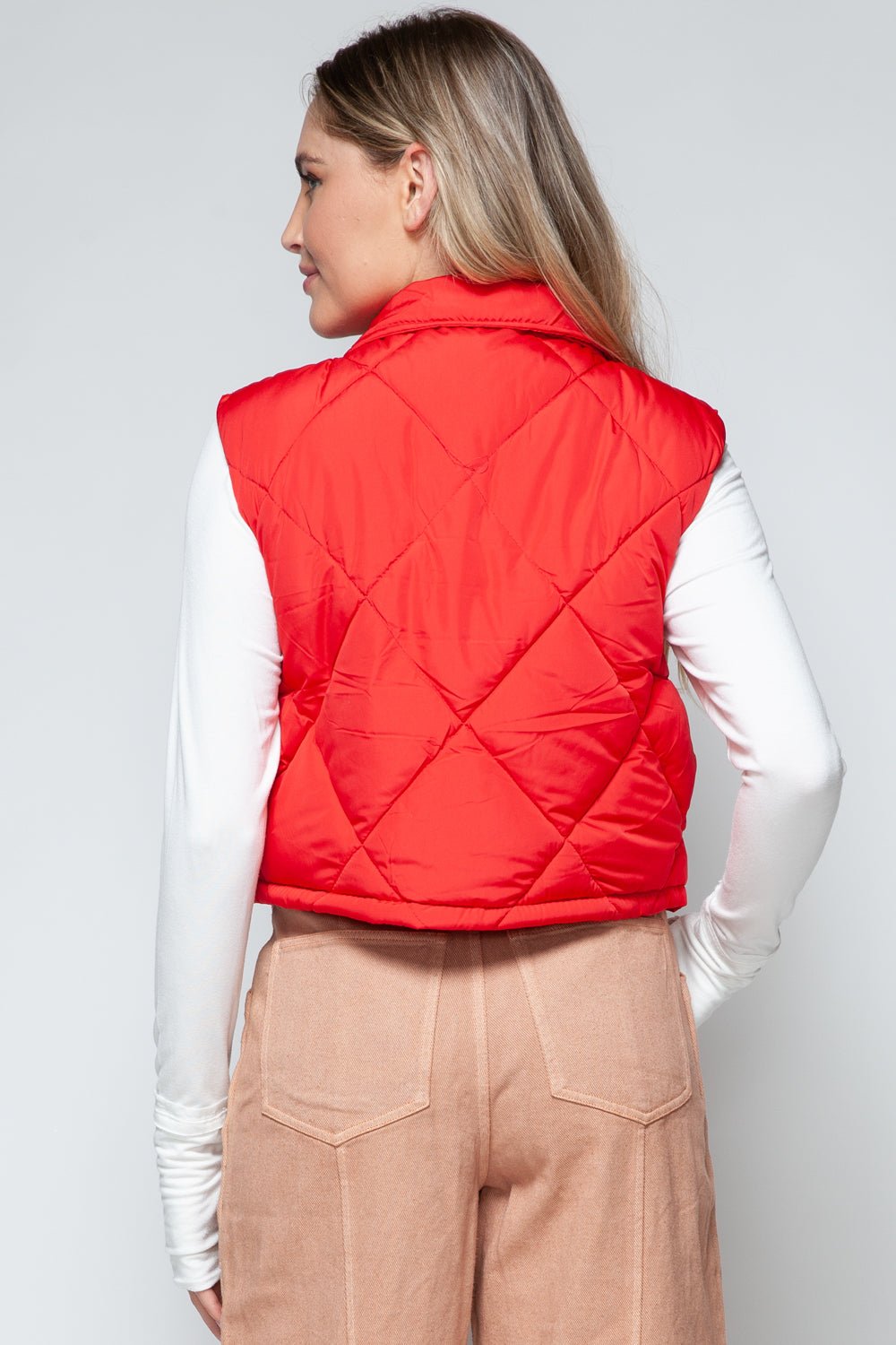 Snobbish Snap Down Quilted Crop Vest - Vest - Red - Bella Bourget