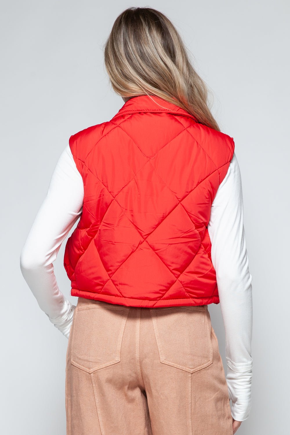 Snobbish Snap Down Quilted Crop Vest - Vest - Red - Bella Bourget