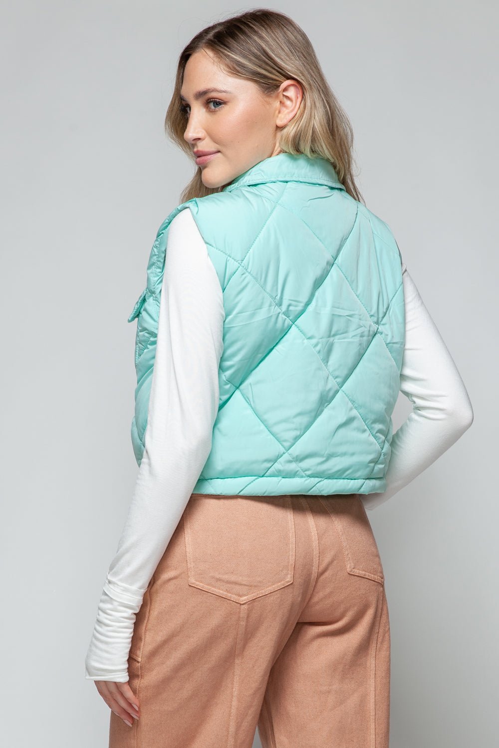 Snobbish Snap Down Quilted Crop Vest - Vest - Green - Bella Bourget