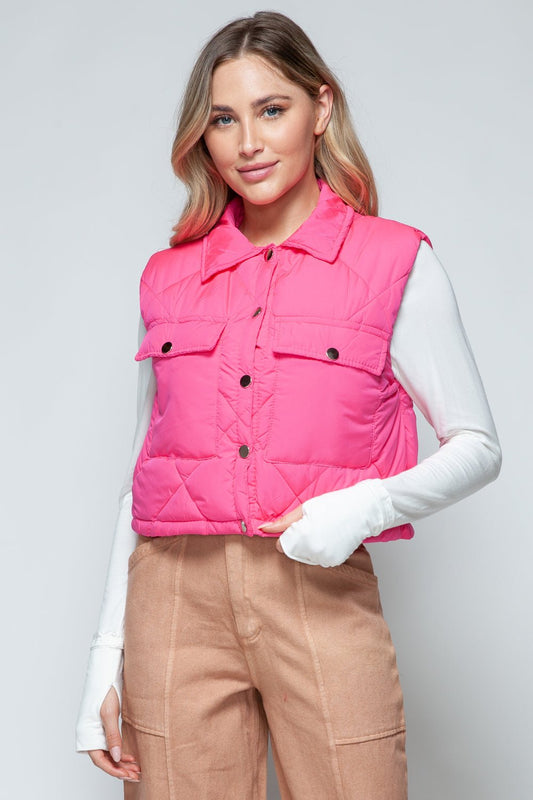 Snobbish Snap Down Quilted Crop Vest - Vest - Hot Pink - Bella Bourget