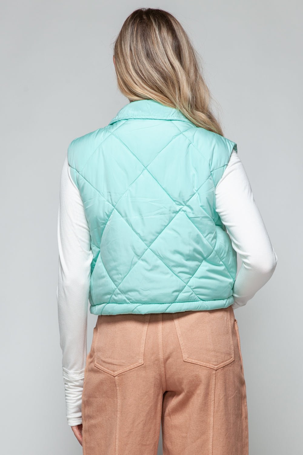 Snobbish Snap Down Quilted Crop Vest - Vest - Green - Bella Bourget