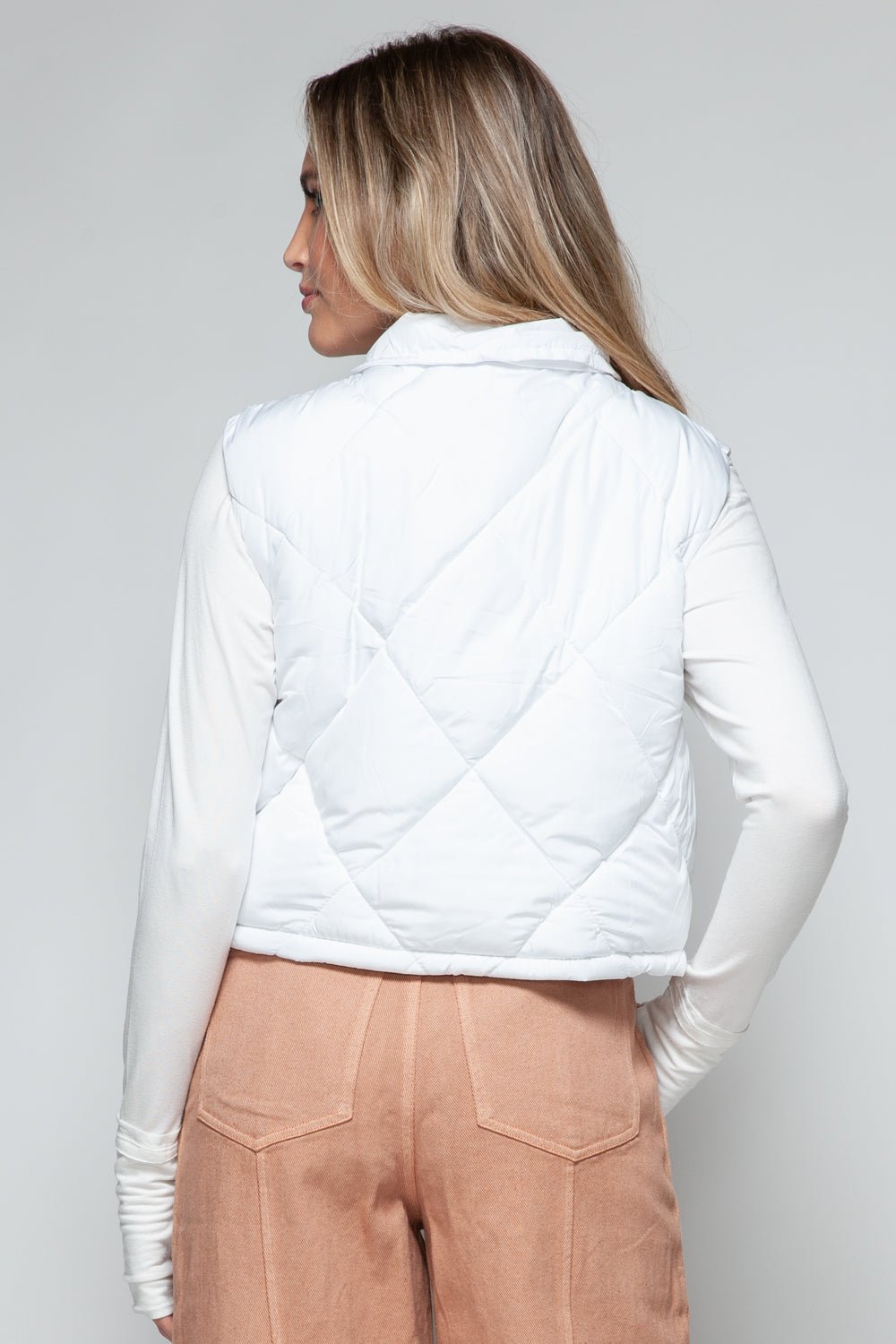 Snobbish Snap Down Quilted Crop Vest - Vest - White - Bella Bourget