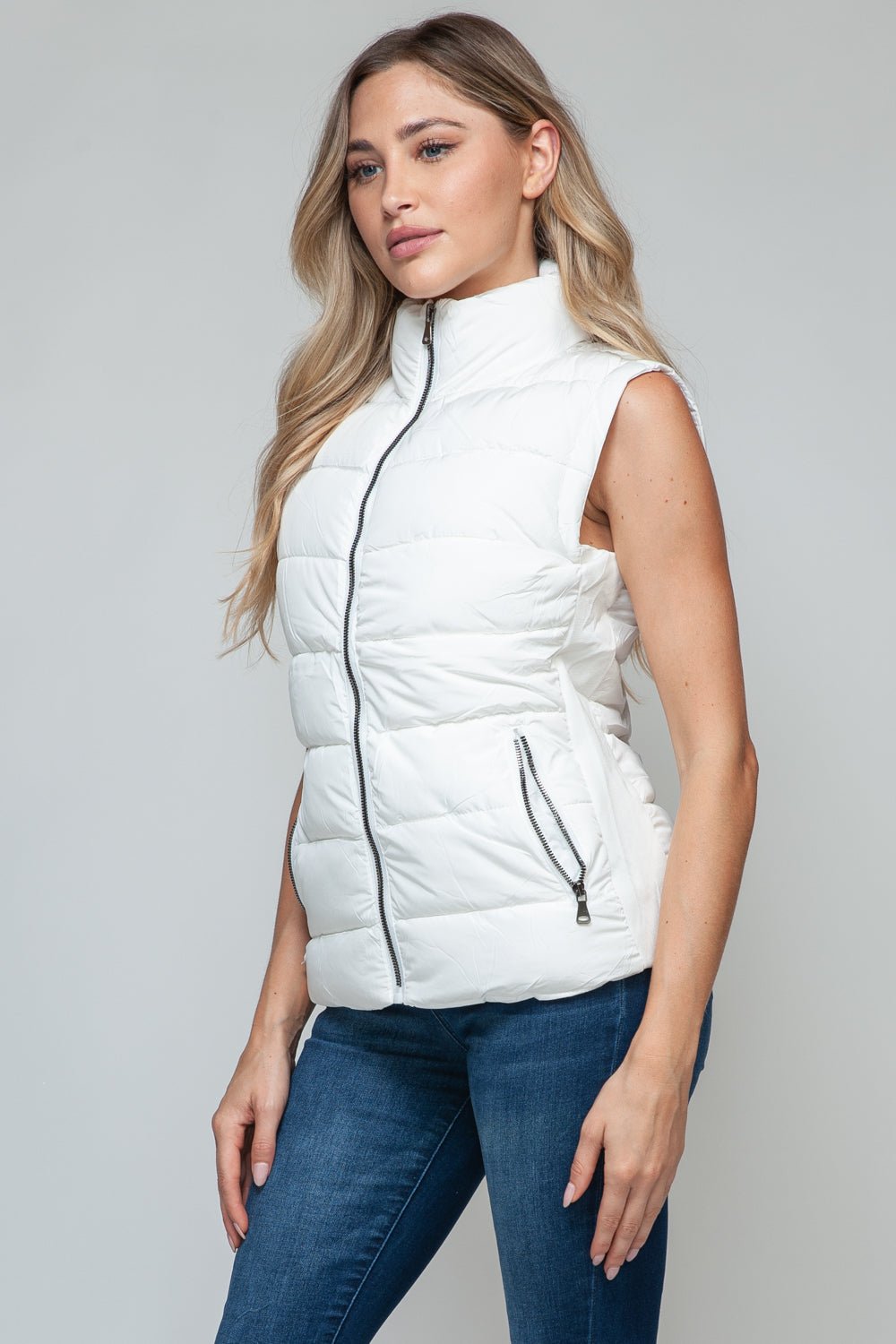 Snobbish Zip Up Turtleneck Vest with Pockets - Vest - White - Bella Bourget