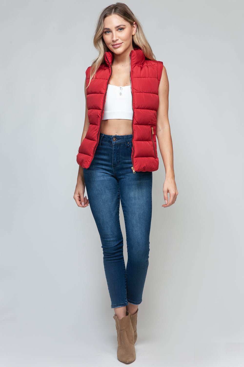 Snobbish Zip Up Turtleneck Vest with Pockets - Vest - Red - Bella Bourget