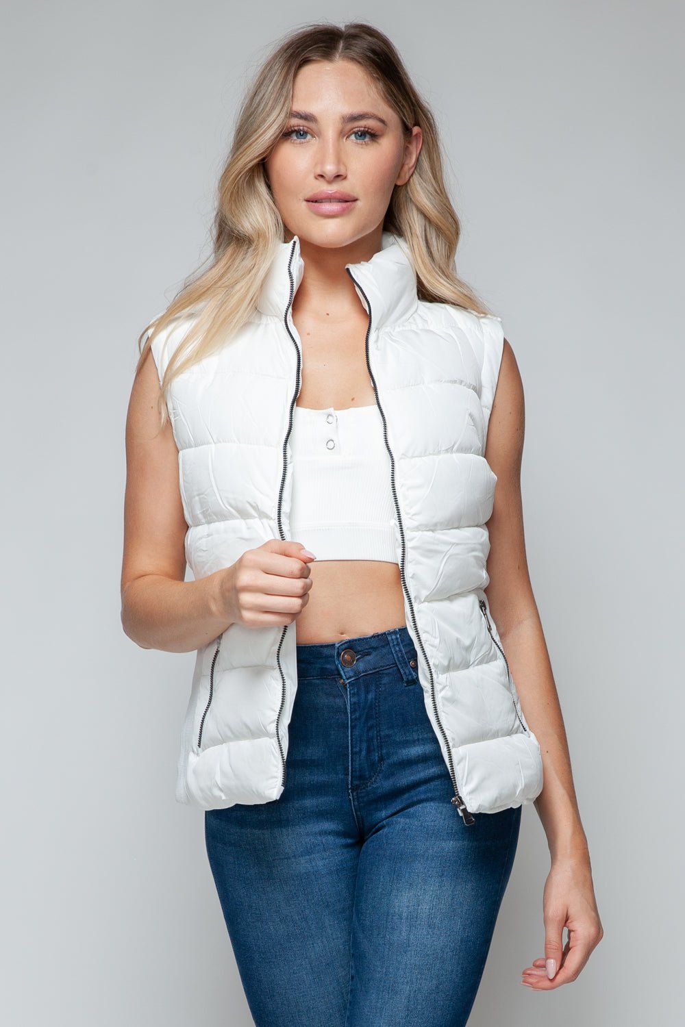 Snobbish Zip Up Turtleneck Vest with Pockets - Vest - White - Bella Bourget