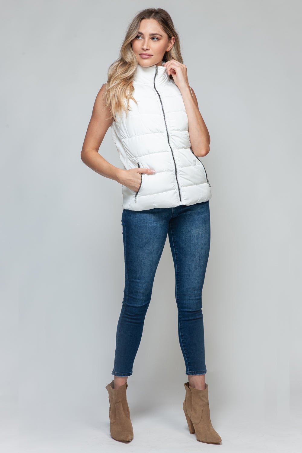 Snobbish Zip Up Turtleneck Vest with Pockets - Vest - White - Bella Bourget