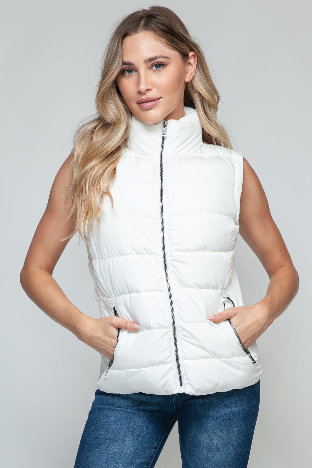 Snobbish Zip Up Turtleneck Vest with Pockets - Vest - White - Bella Bourget