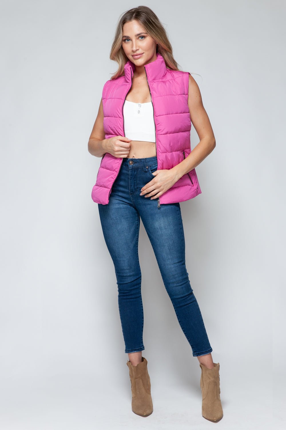 Snobbish Zip Up Turtleneck Vest with Pockets - Vest - Rose Violet - Bella Bourget