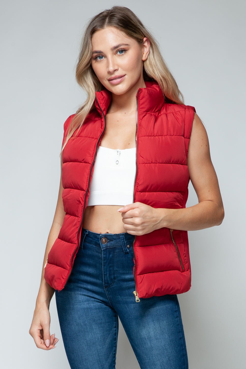 Snobbish Zip Up Turtleneck Vest with Pockets - Vest - Red - Bella Bourget