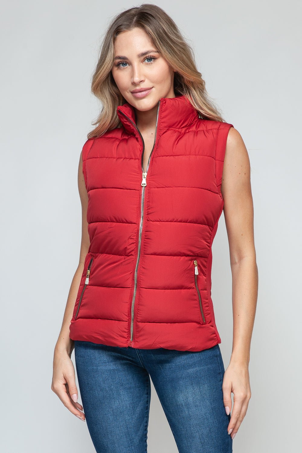 Snobbish Zip Up Turtleneck Vest with Pockets - Vest - Red - Bella Bourget