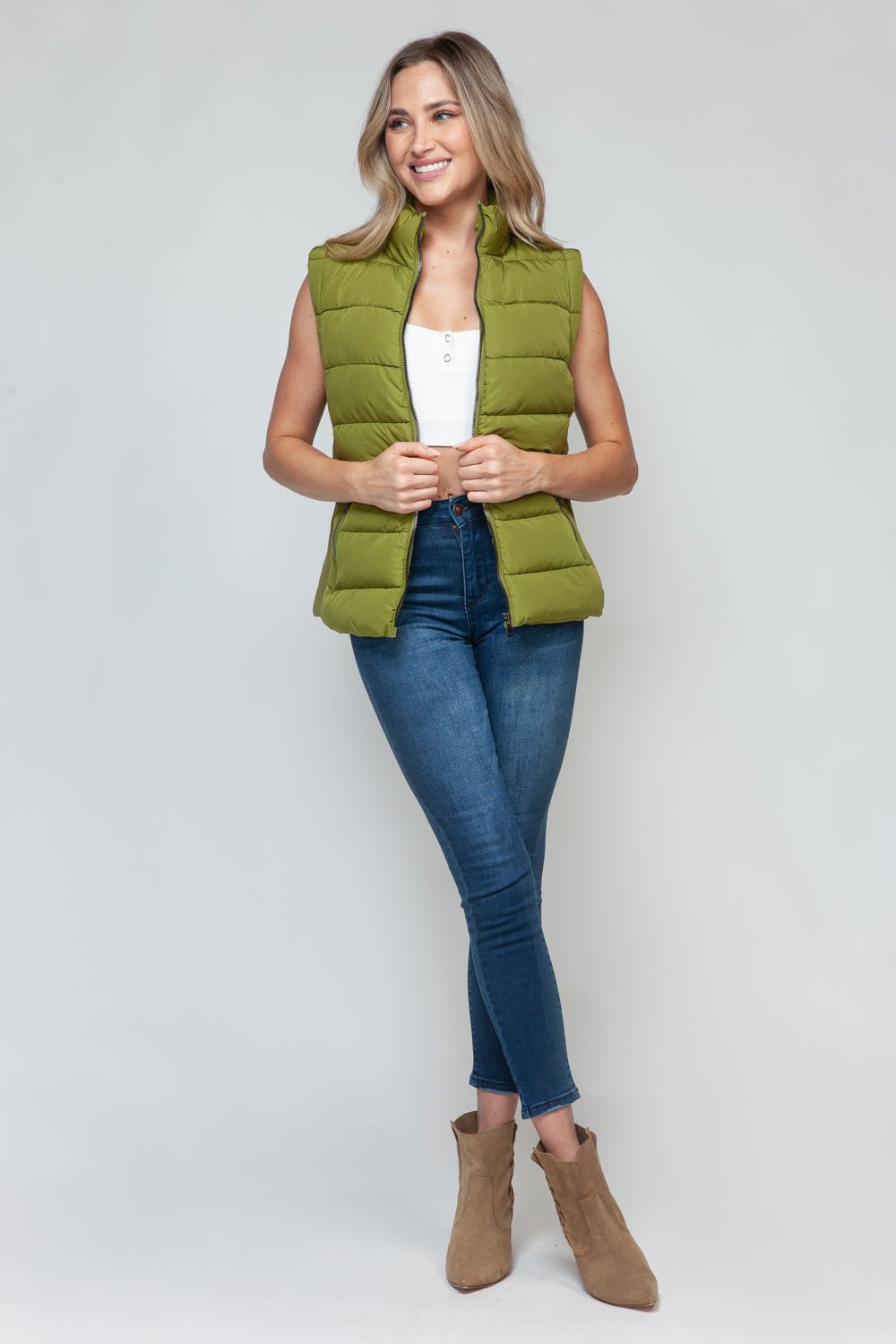 Snobbish Zip Up Turtleneck Vest with Pockets - Vest - Cardamom Seed - Bella Bourget