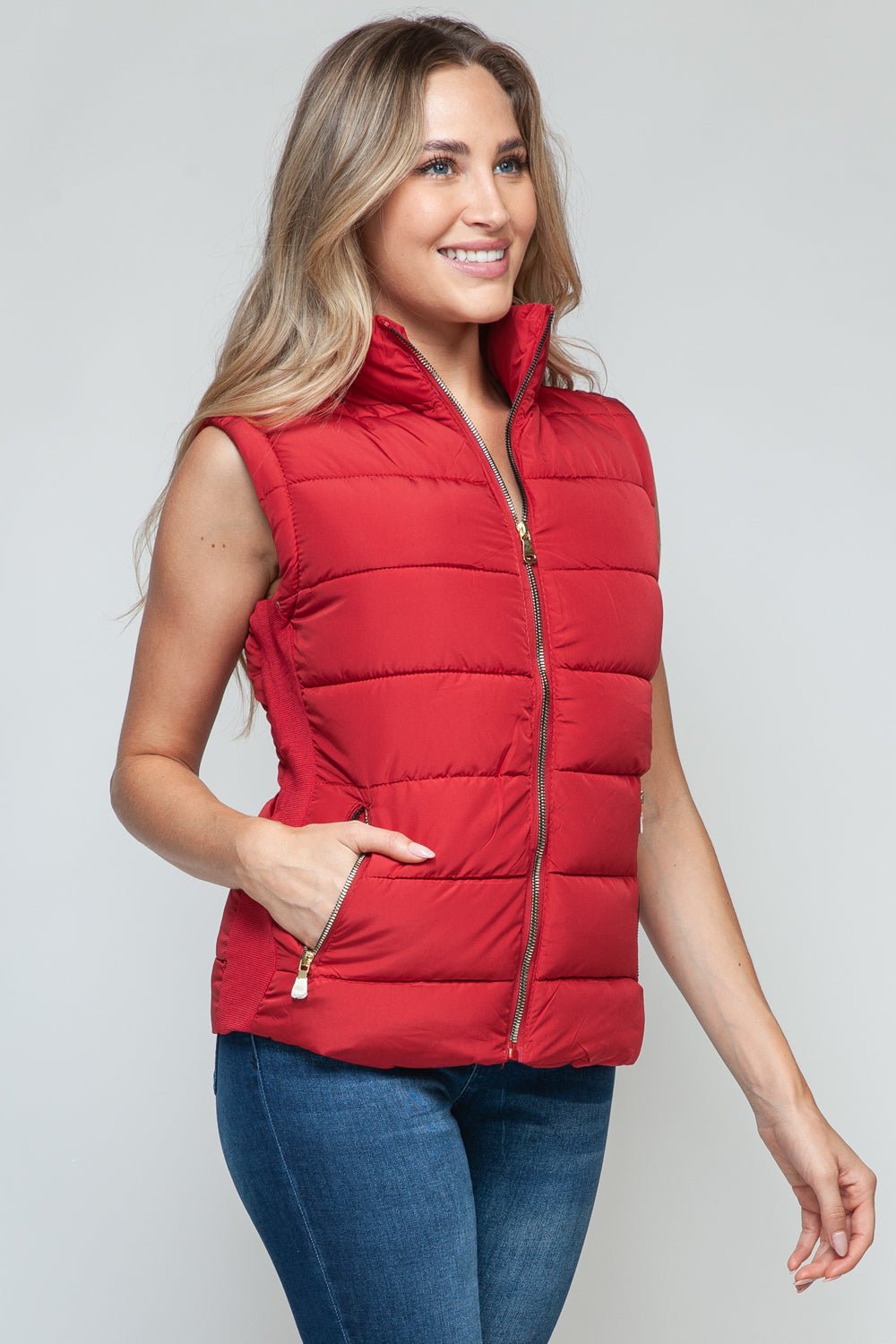 Snobbish Zip Up Turtleneck Vest with Pockets - Vest - Red - Bella Bourget