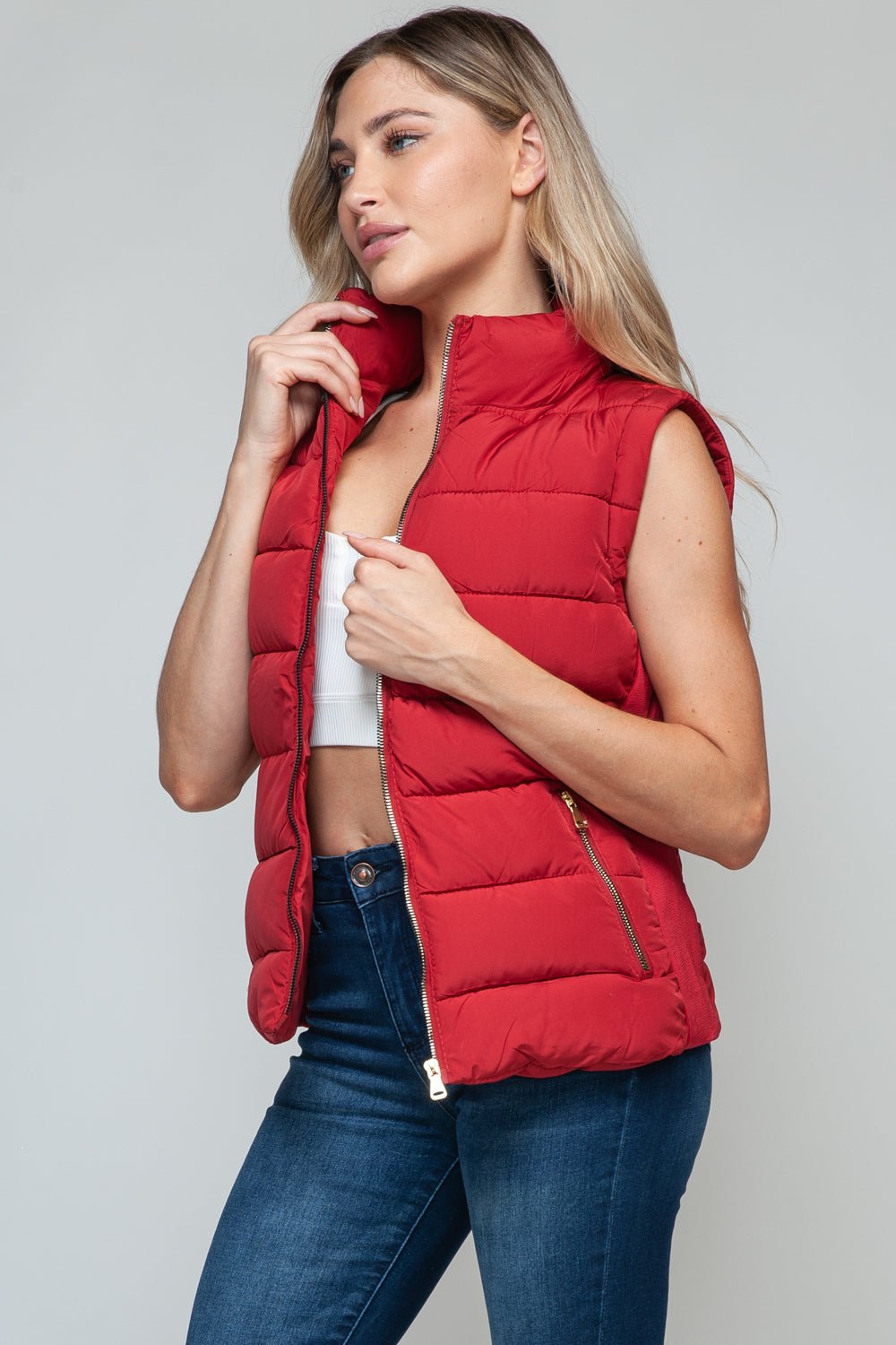 Snobbish Zip Up Turtleneck Vest with Pockets - Vest - Red - Bella Bourget