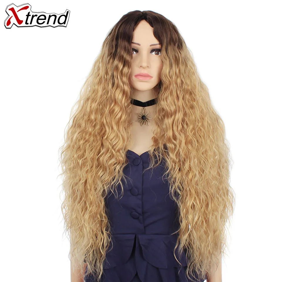 Synthetic Wig 30 Inch Blonde Red Black Ombre Wigs for Women Long Curly Blond Brown Hair Female - 1B/27Hl - Bella Bourget