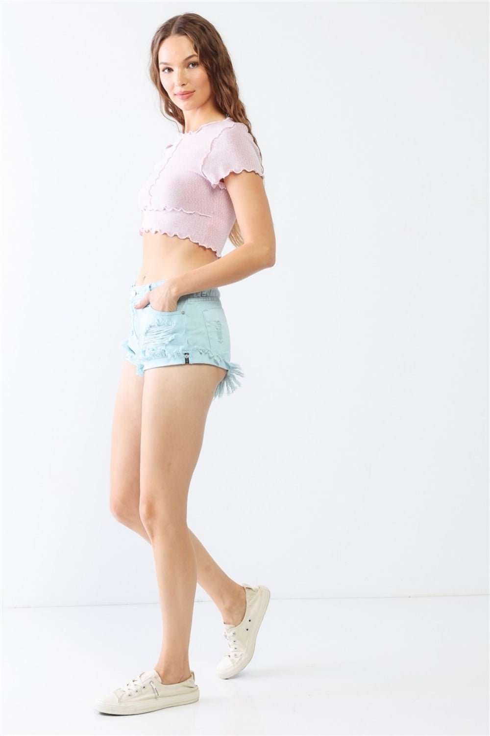 Tasha Apparel Distressed Ripped Denim Shorts - Shorts - Aqua - Bella Bourget