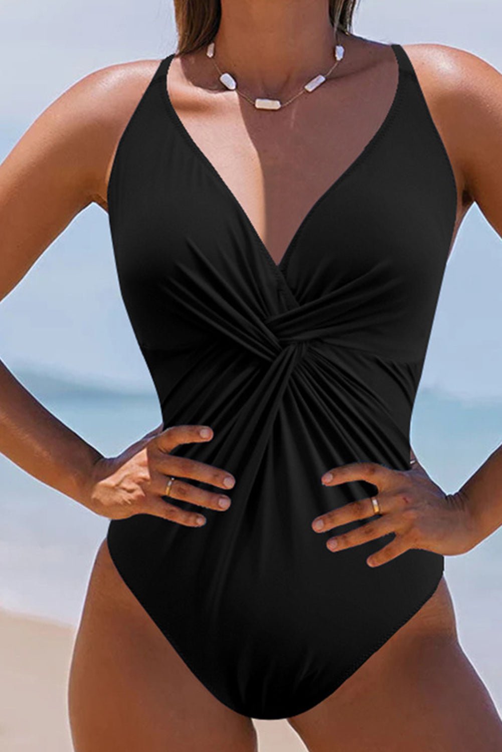 Twisted Crisscross V - Neck One - Piece Swimwear - One - Piece Swimsuit - Black - Bella Bourget