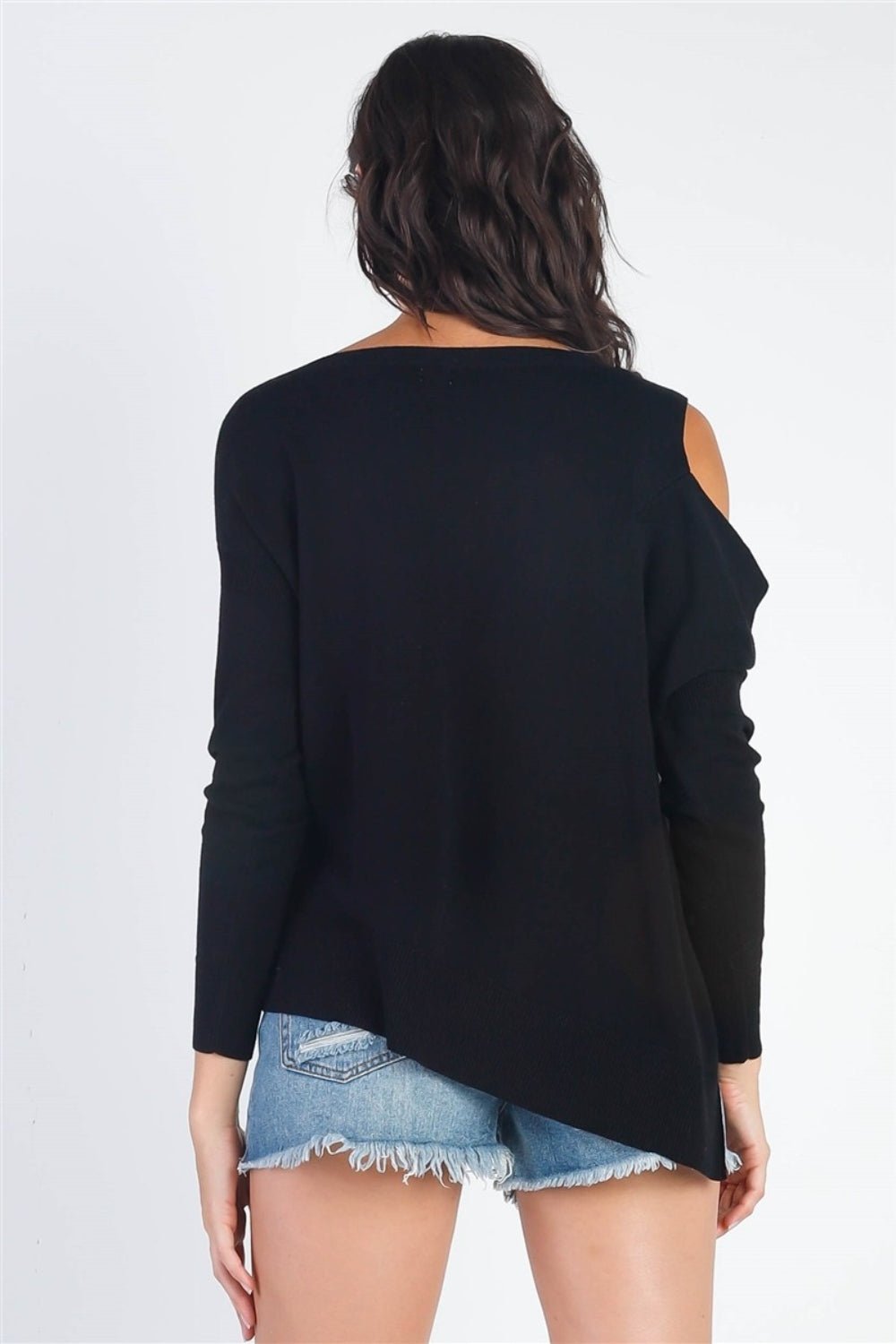 UNIQ Cold Shoulder Long Sleeve Knit Top - Top - Black - Bella Bourget