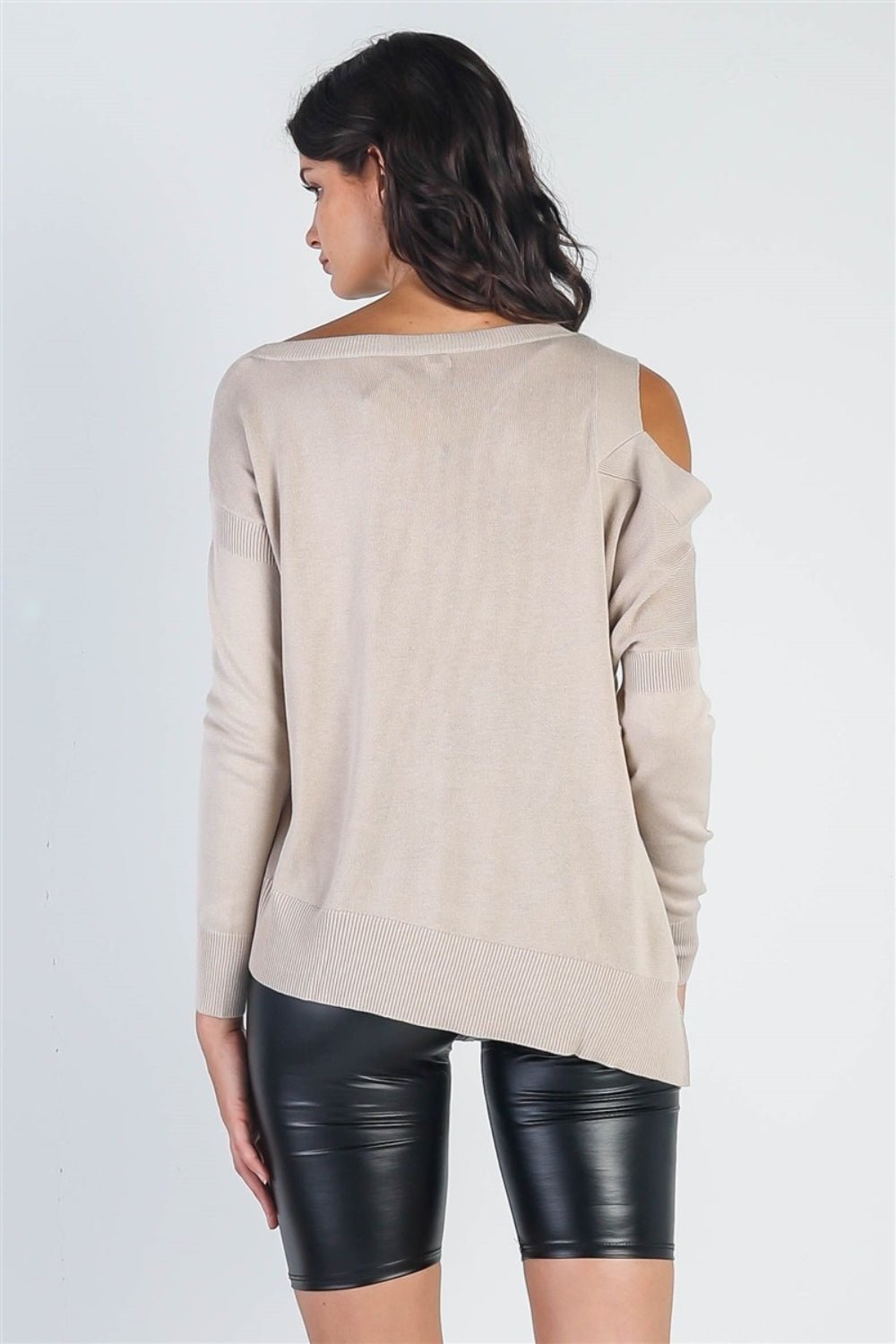 UNIQ Cold Shoulder Long Sleeve Knit Top - Top - Beige - Bella Bourget