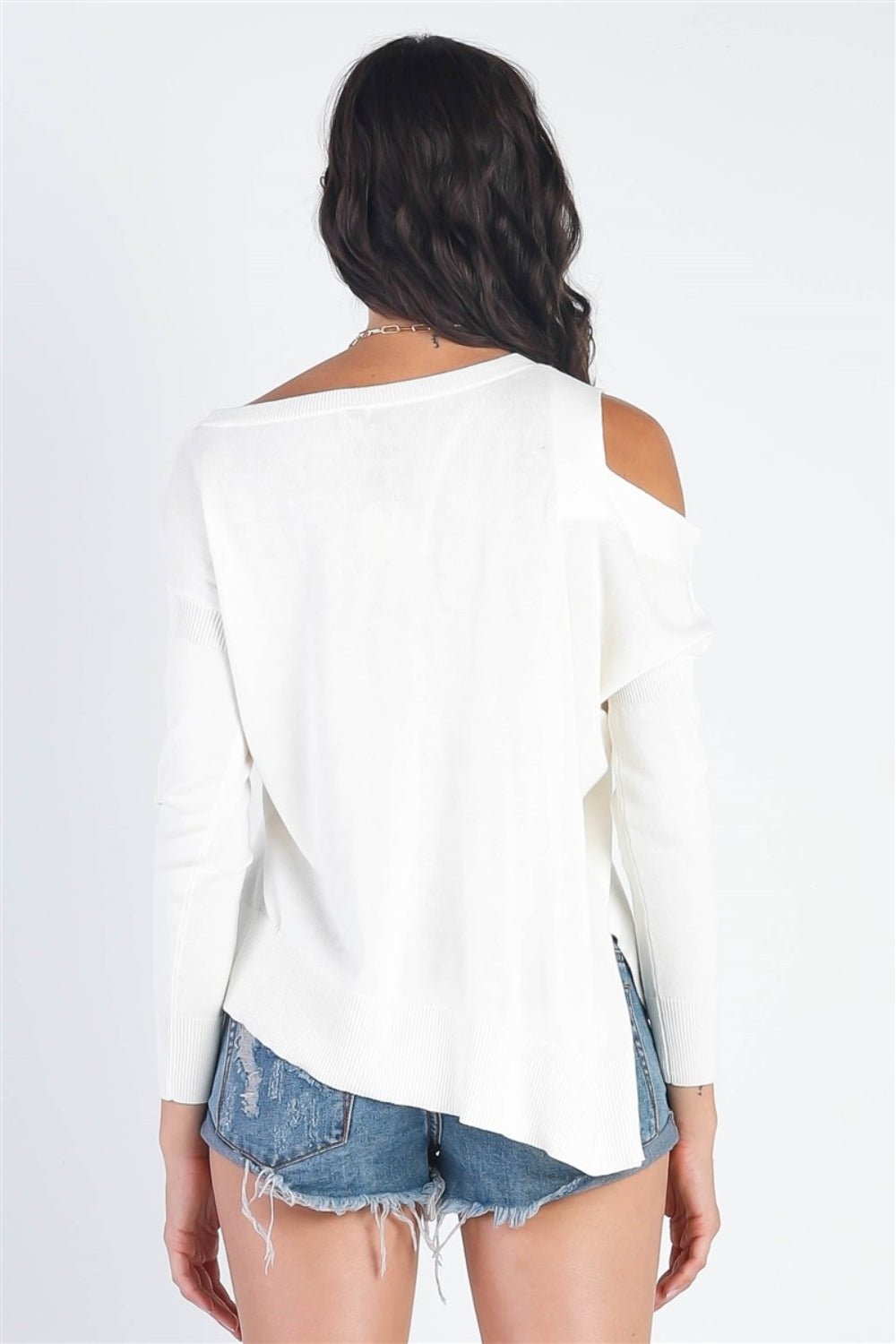 UNIQ Cold Shoulder Long Sleeve Knit Top - Top - White - Bella Bourget