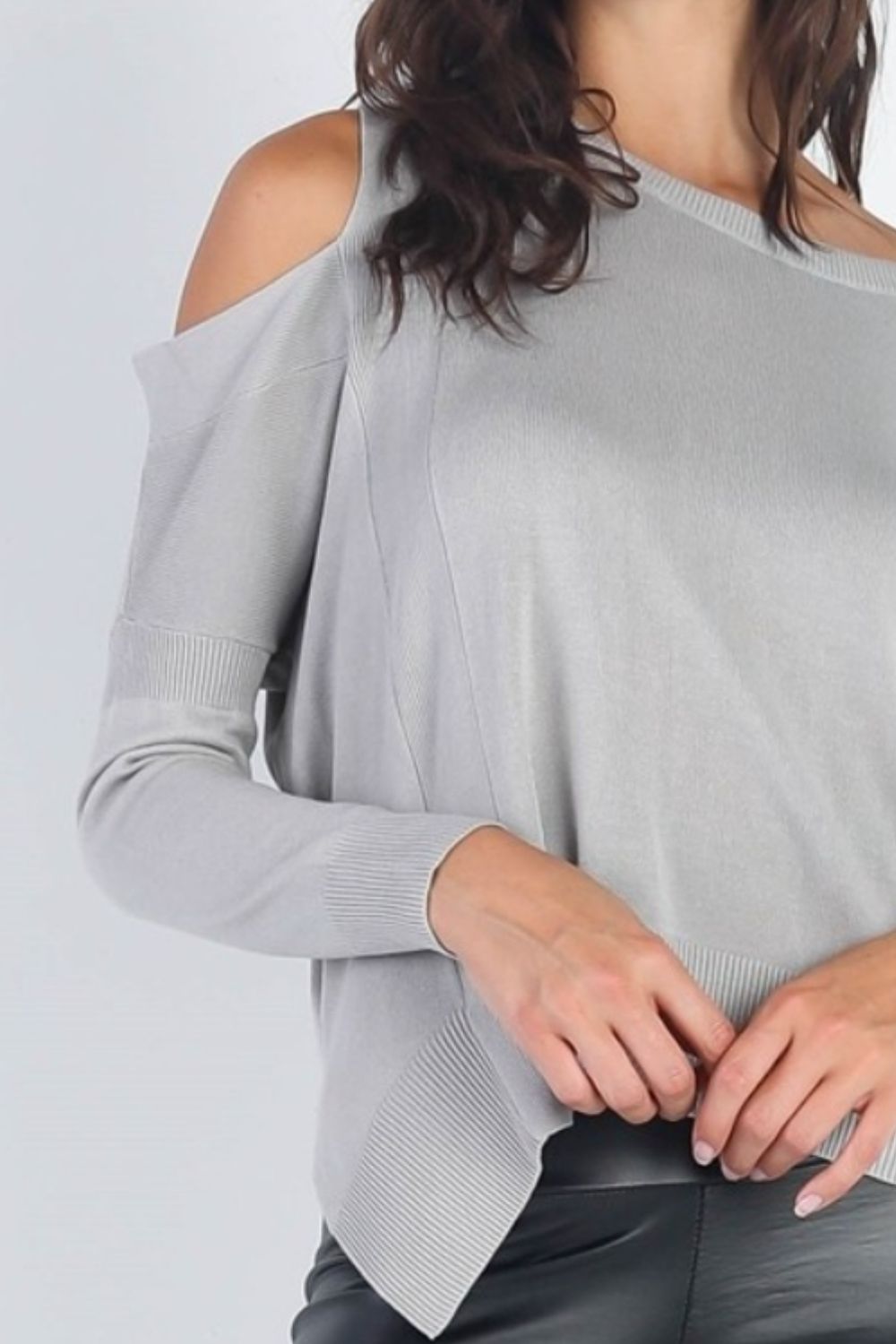 UNIQ Cold Shoulder Long Sleeve Knit Top - Top - Light Grey - Bella Bourget